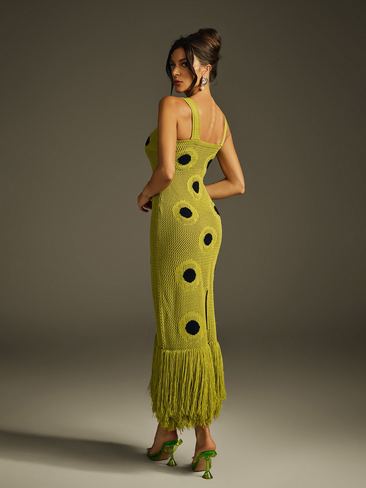 "Vestido Midi de Punto con Detalles de Flecos de Gaelion"