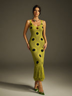 "Vestido Midi de Punto con Detalles de Flecos de Gaelion"