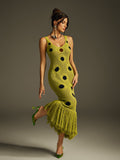 "Vestido Midi de Punto con Detalles de Flecos de Gaelion"