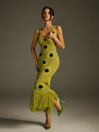 "Vestido Midi de Punto con Detalles de Flecos de Gaelion"