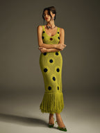 "Vestido Midi de Punto con Detalles de Flecos de Gaelion"