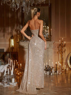 Vestido Maxi Sin Mangas con Lentejuelas Fruncido Glein