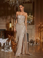 Vestido Maxi Sin Mangas con Lentejuelas Fruncido Glein