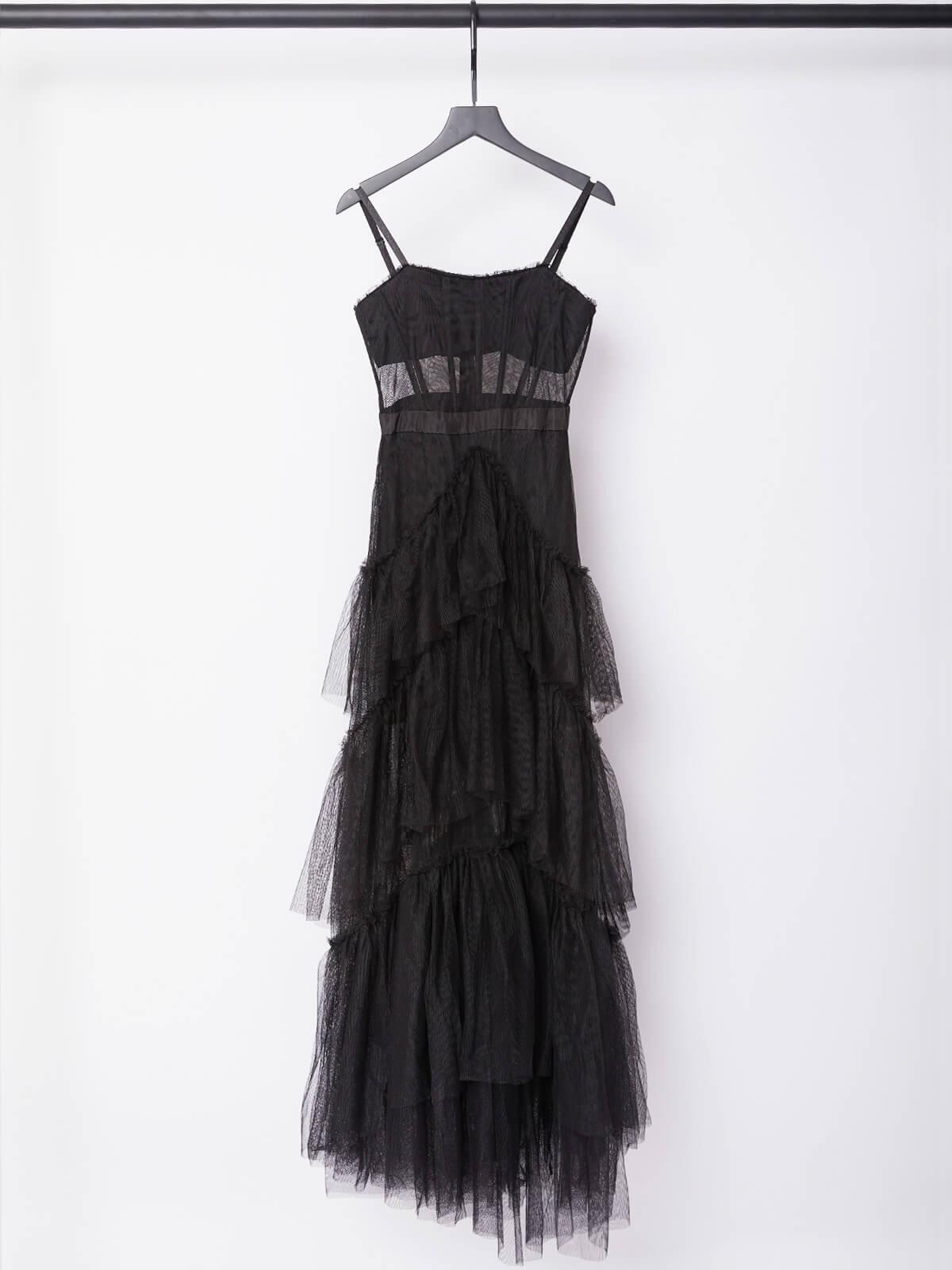 Maxi Vestido de Malla Inaya en Color Negro