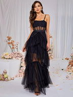 Maxi Vestido de Malla Inaya en Color Negro