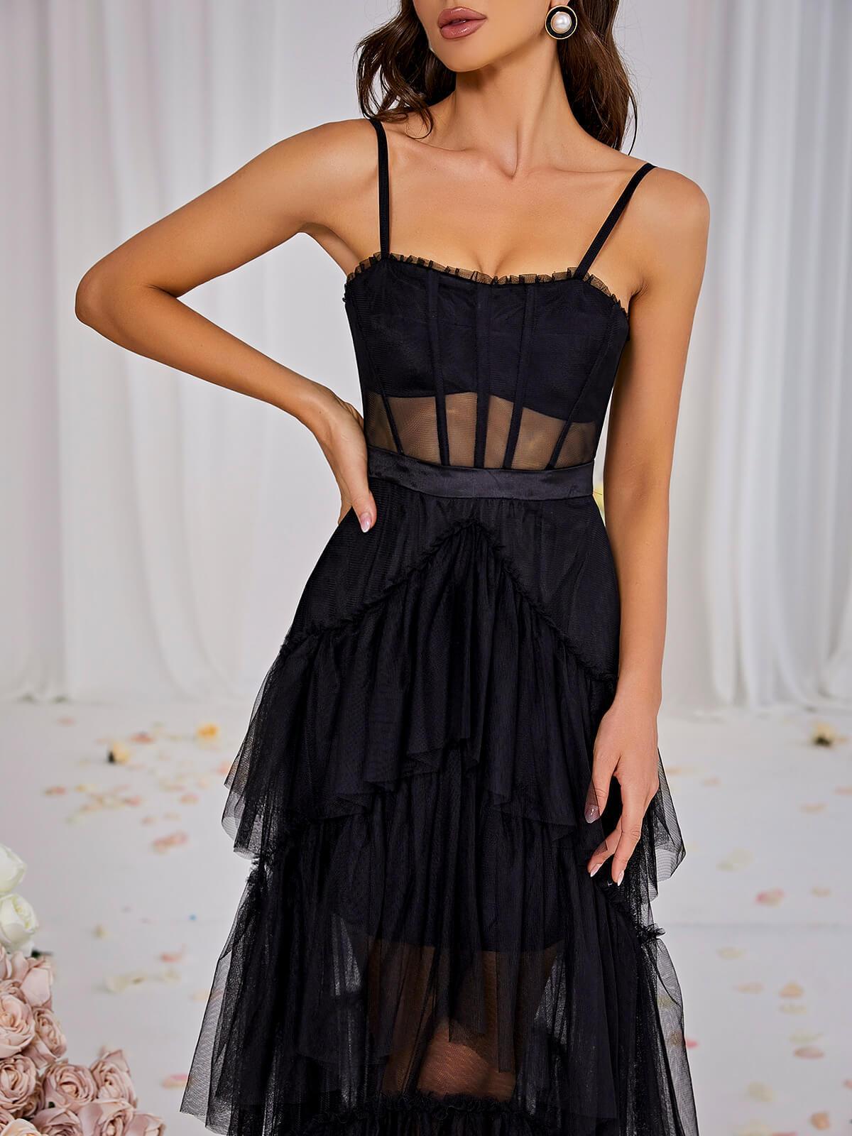 Maxi Vestido de Malla Inaya en Color Negro
