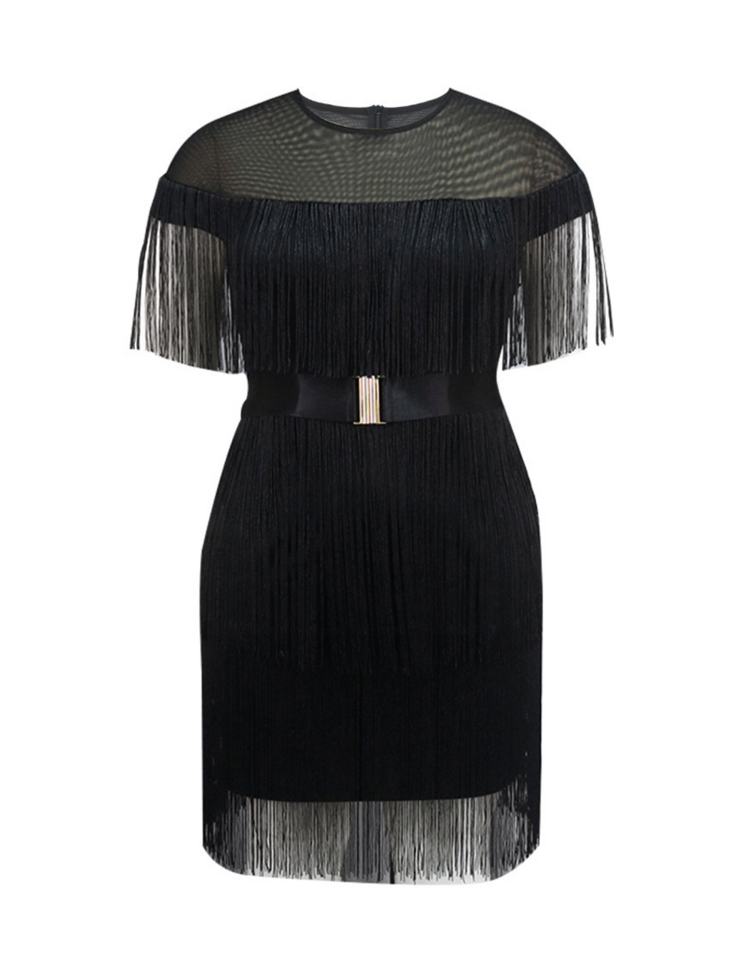 Vestido Corto de Cuello Redondo con Flecos Kayelee
