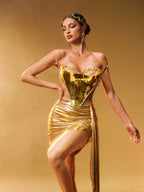 Conjunto Dorado de Falda Metálica con Rhinestones Keisha