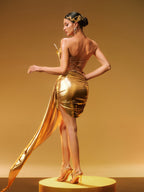 Conjunto Dorado de Falda Metálica con Rhinestones Keisha