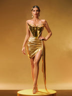 Conjunto Dorado de Falda Metálica con Rhinestones Keisha