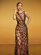 Vestido Maxi Sin Mangas de Malla Telaraña Lotem