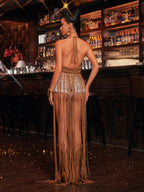 Vestido de Playa con Flecos y Cuello Halter Myxandria