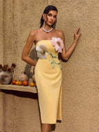 Noryxel Vestido Midi Floral Sin Tirantes con Abertura
