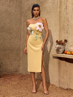 Noryxel Vestido Midi Floral Sin Tirantes con Abertura