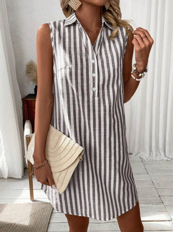 ANNETTE | Vestido Camisero Sin Mangas a Rayas