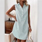 ANNETTE | Vestido Camisero Sin Mangas a Rayas