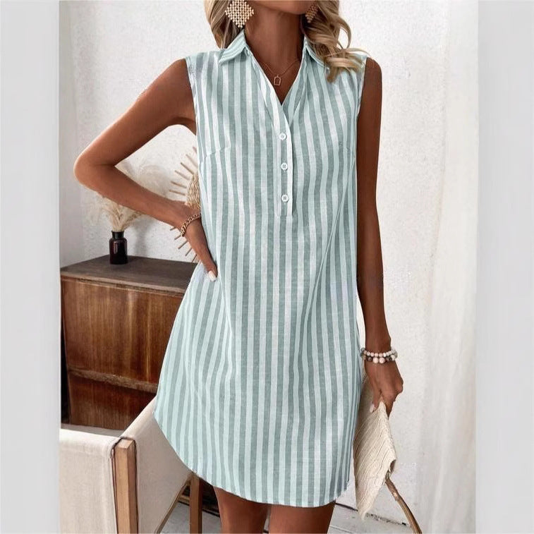 ANNETTE | Vestido Camisero Sin Mangas a Rayas