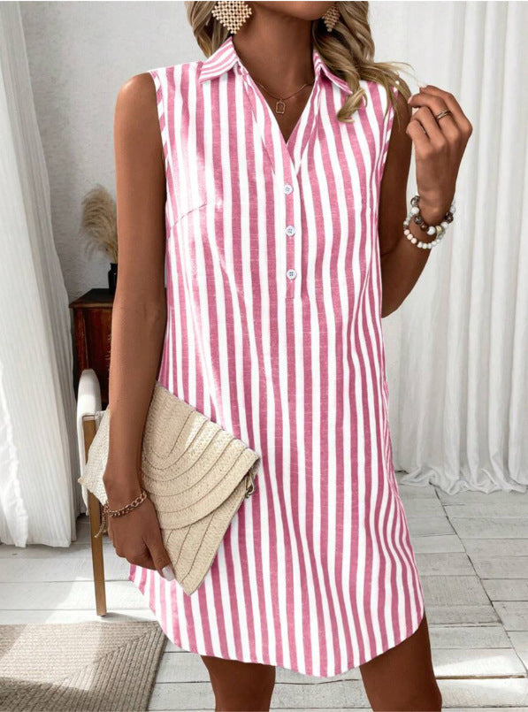 ANNETTE | Vestido Camisero Sin Mangas a Rayas