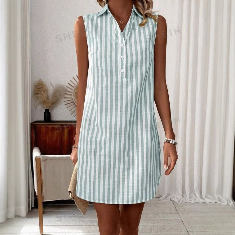 ANNETTE | Vestido Camisero Sin Mangas a Rayas
