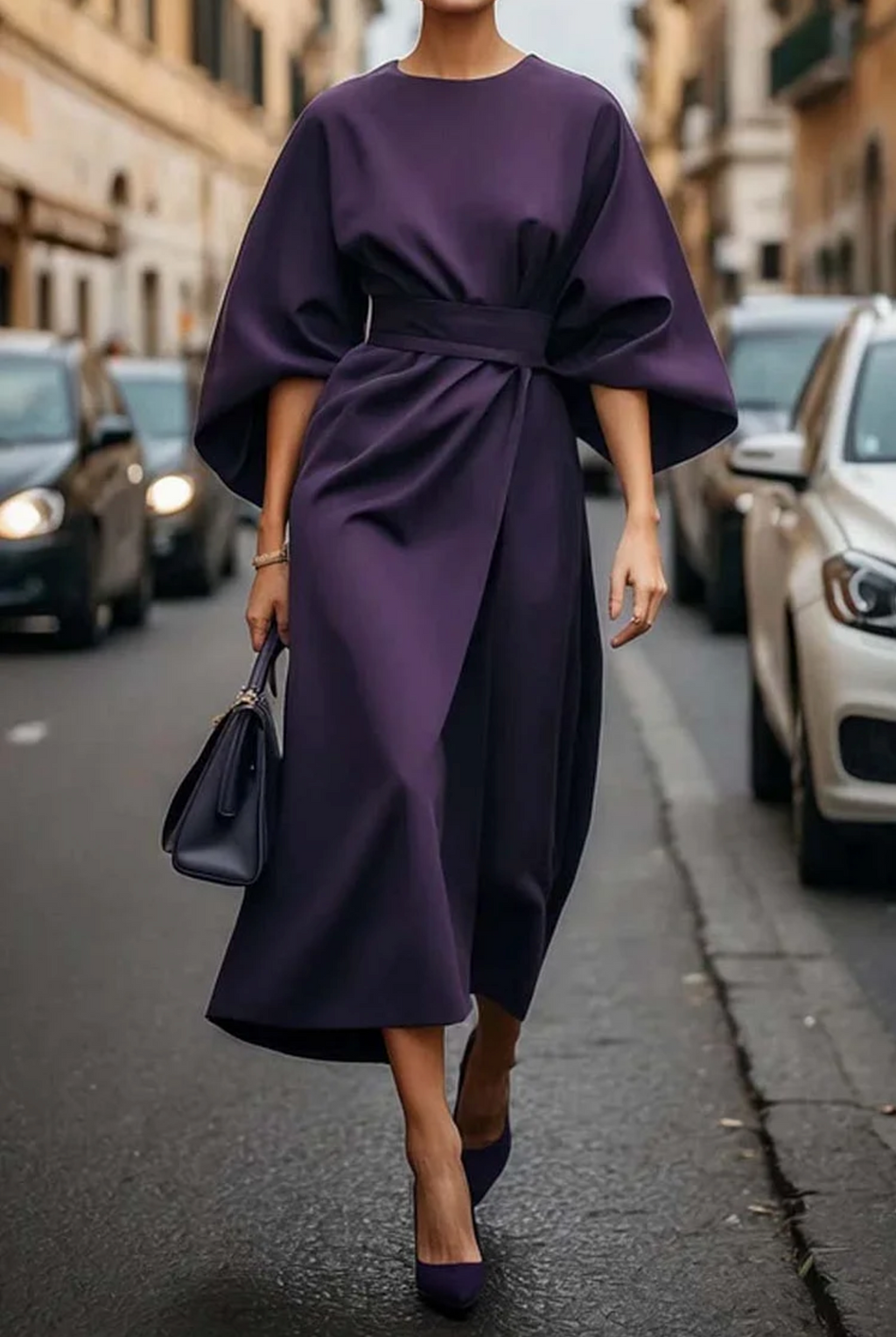 AMY | Vestido Elegante con Aberturas Laterales y Cinturón