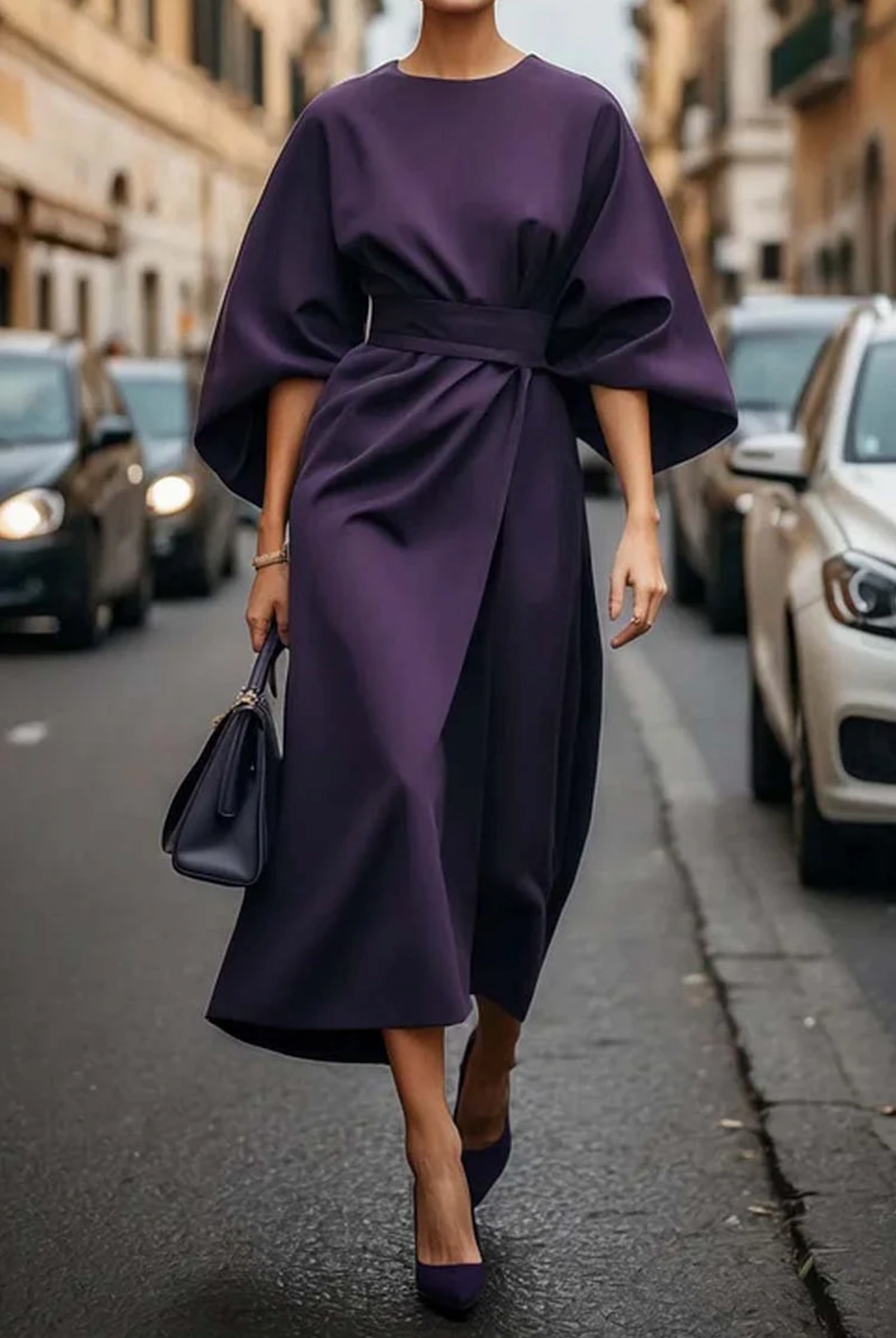 AMY | Vestido Elegante con Aberturas Laterales y Cinturón