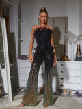 Mono de Lentejuelas con Plumas Ombre en Estilo Shiva