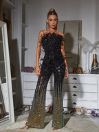 Mono de Lentejuelas con Plumas Ombre en Estilo Shiva
