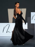 Vestido Maxi Sin Tirantes de Terciopelo Cristalino Torin