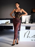 Vestido Largo de Encaje Leopardo Xanriel en Color Rojo