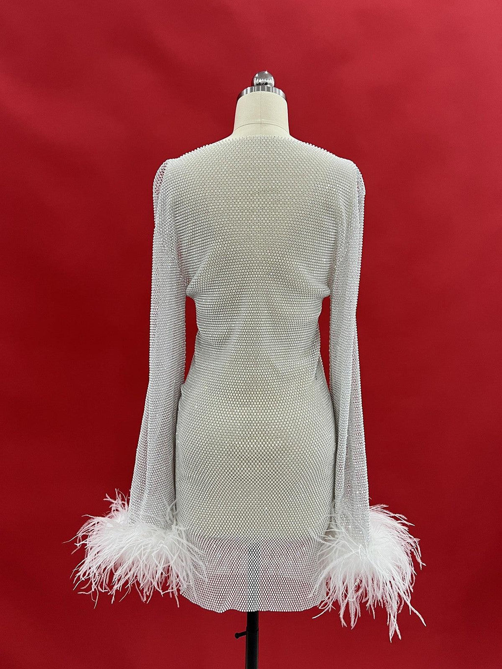 Vestido Corto de Malla con Rhinestones Xanthe en Color Blanco