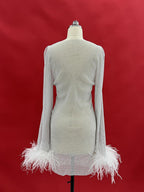 Vestido Corto de Malla con Rhinestones Xanthe en Color Blanco