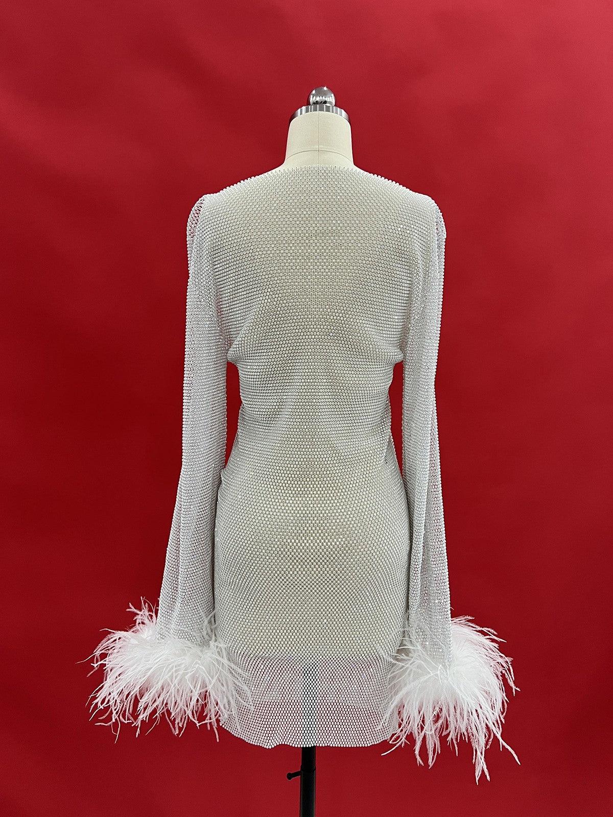 Vestido Corto de Malla con Rhinestones Xanthe en Color Blanco