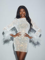 Vestido Corto de Malla con Rhinestones Xanthe en Color Blanco