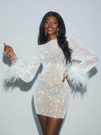 Vestido Corto de Malla con Rhinestones Xanthe en Color Blanco