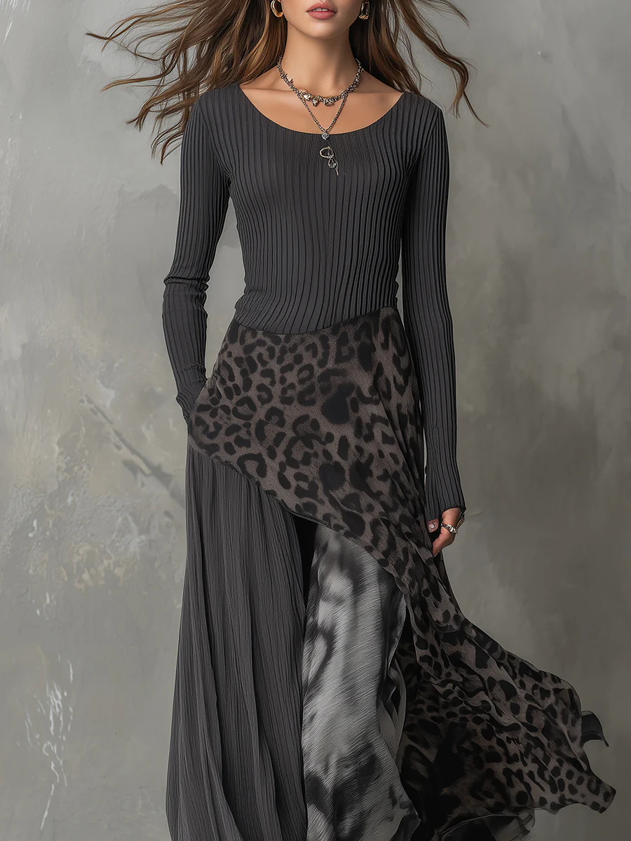 VANESSA | Vestido Maxi con Diseño de Leopardo y Hemo Irregular