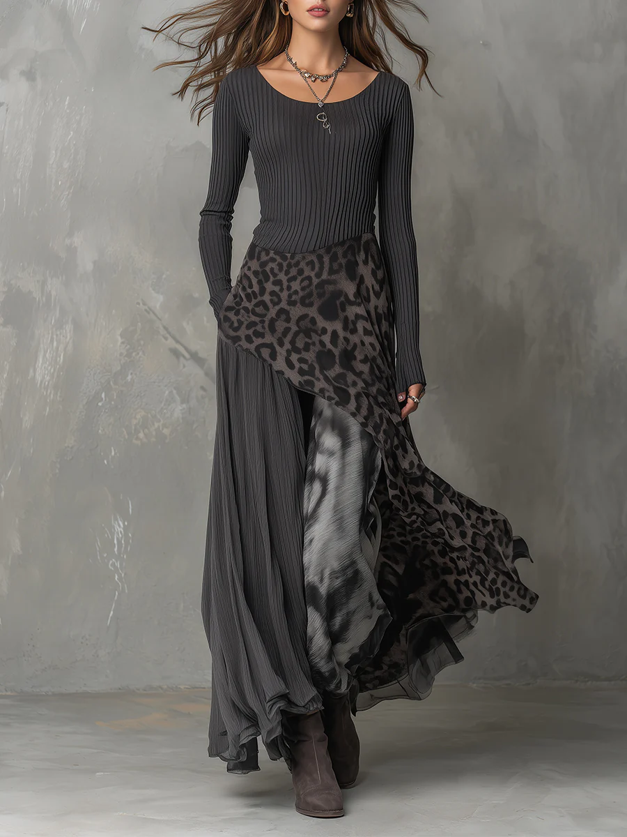 VANESSA | Vestido Maxi con Diseño de Leopardo y Hemo Irregular