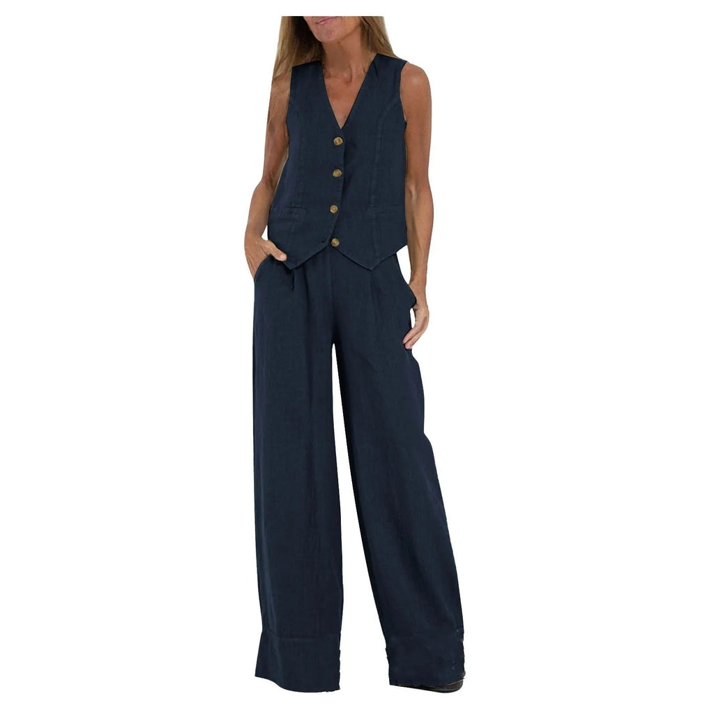 Abril | Conjunto de Chaleco Personalizado y Pantalones de Pierna Ancha de Algodón