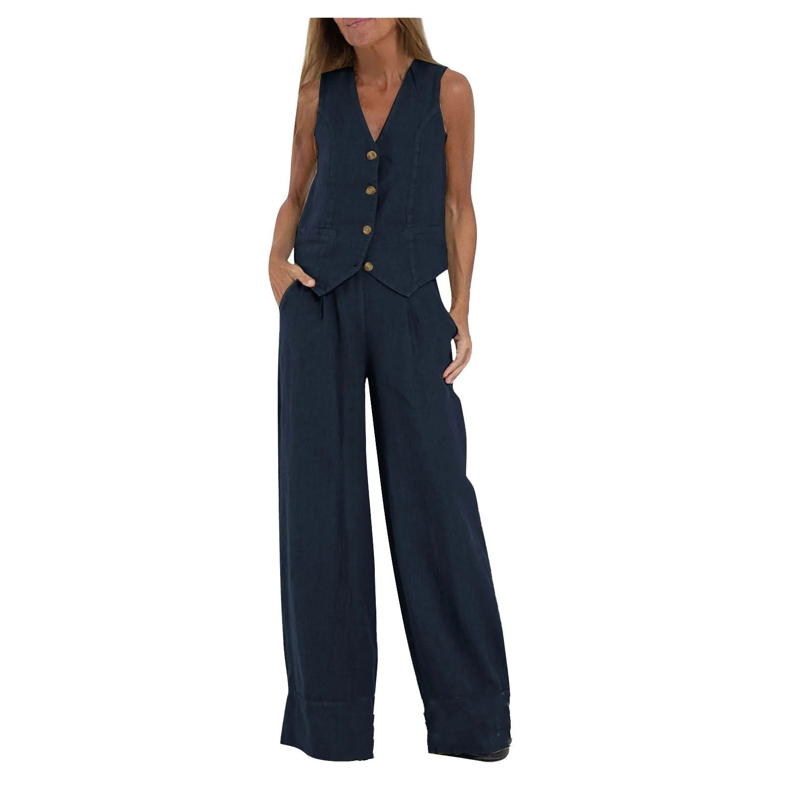Abril | Conjunto de Chaleco Personalizado y Pantalones de Pierna Ancha de Algodón