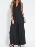 Vestido Maxi de Talla Grande Sin Mangas con Cuello en V