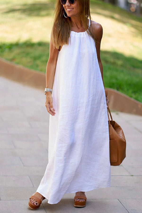 "Vestido Maxi Halter de Lino Down By The Cove"