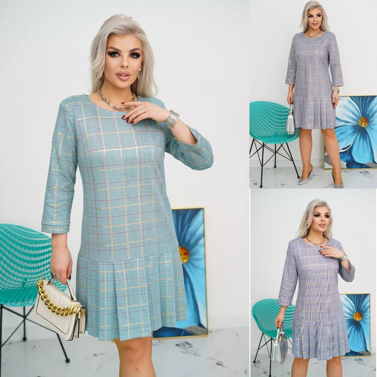 GEORGINA | Vestido Plisado con Diseño de Cuadros