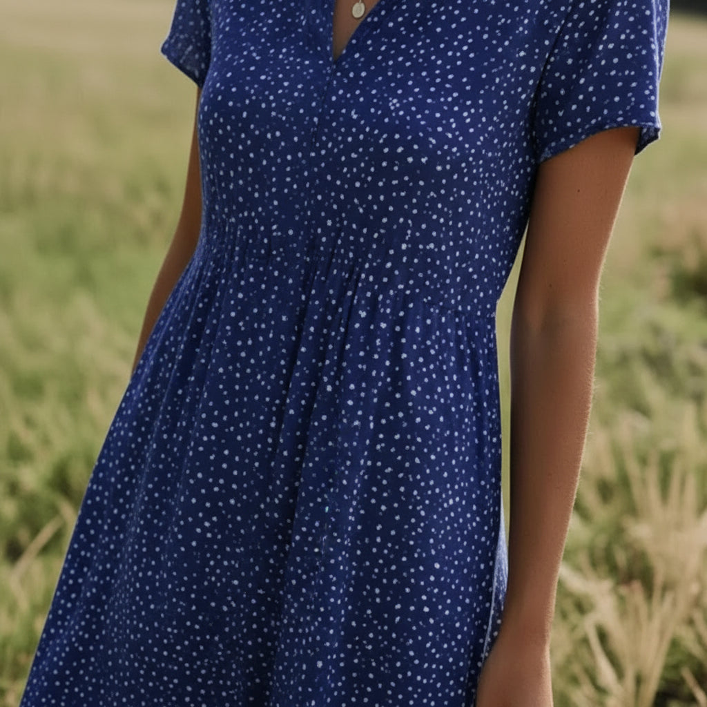ROSALINDA | Vestido Midi con Cuello en V y Estampado de Puntos