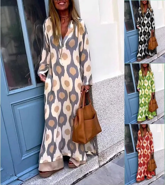 Maxi Vestido de Viscosa con Diseño de Mosaico