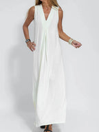 Vestido Maxi de Talla Grande Sin Mangas con Cuello en V