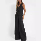 Abril | Conjunto de Chaleco Personalizado y Pantalones de Pierna Ancha de Algodón