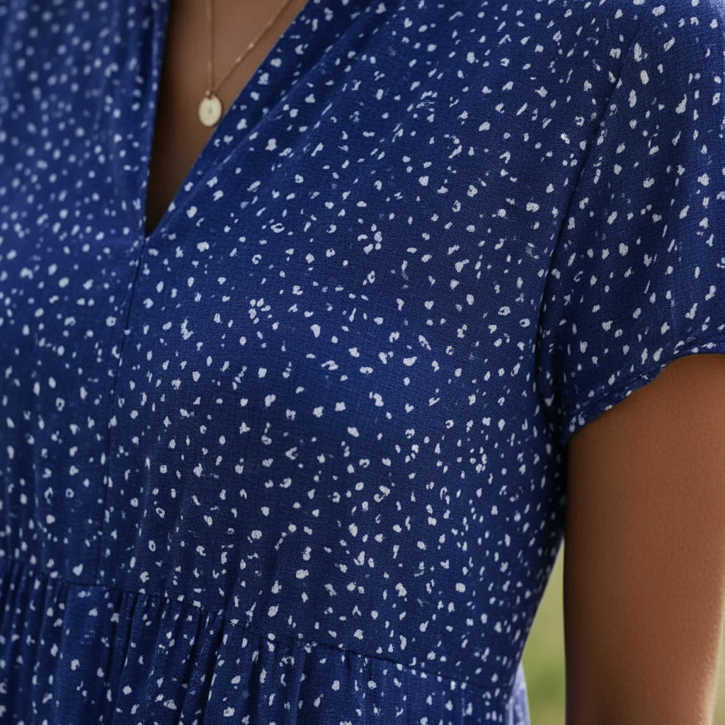 ROSALINDA | Vestido Midi con Cuello en V y Estampado de Puntos