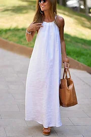 "Vestido Maxi Halter de Lino Down By The Cove"
