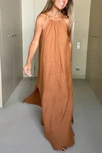 "Vestido Maxi Halter de Lino Down By The Cove"