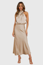 AVA | Glamorous Satin Halter Dress