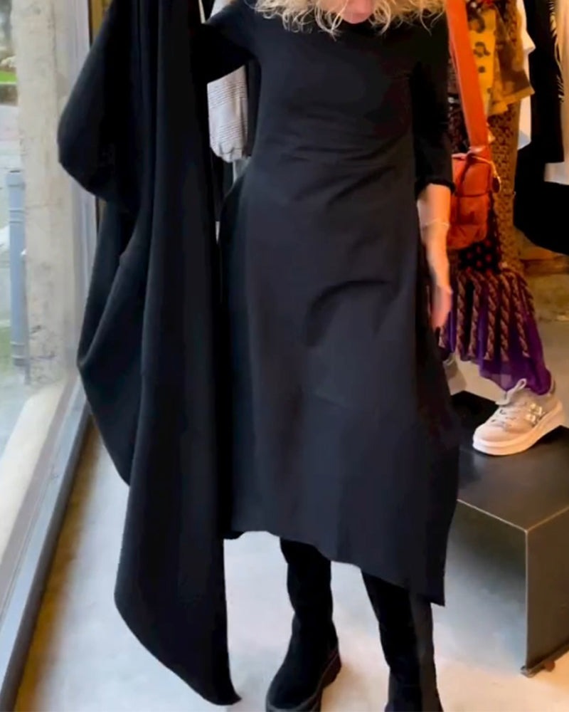 MAEVE | Vestido Midi Negro con Bolsillos